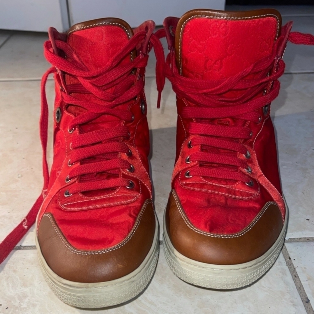 Gucci Red Nylon Guccisima Hightop Shoes